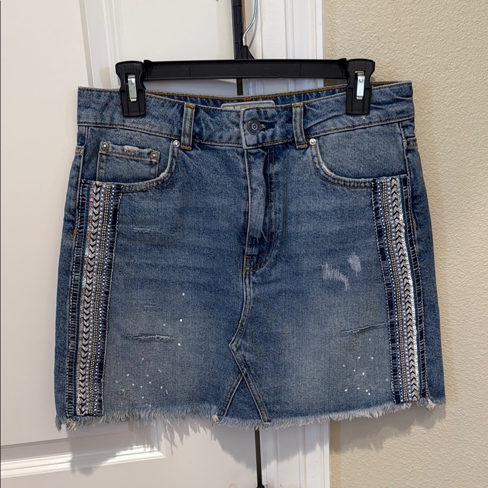 Free People Blue Embellished Mini Skirt Night Out